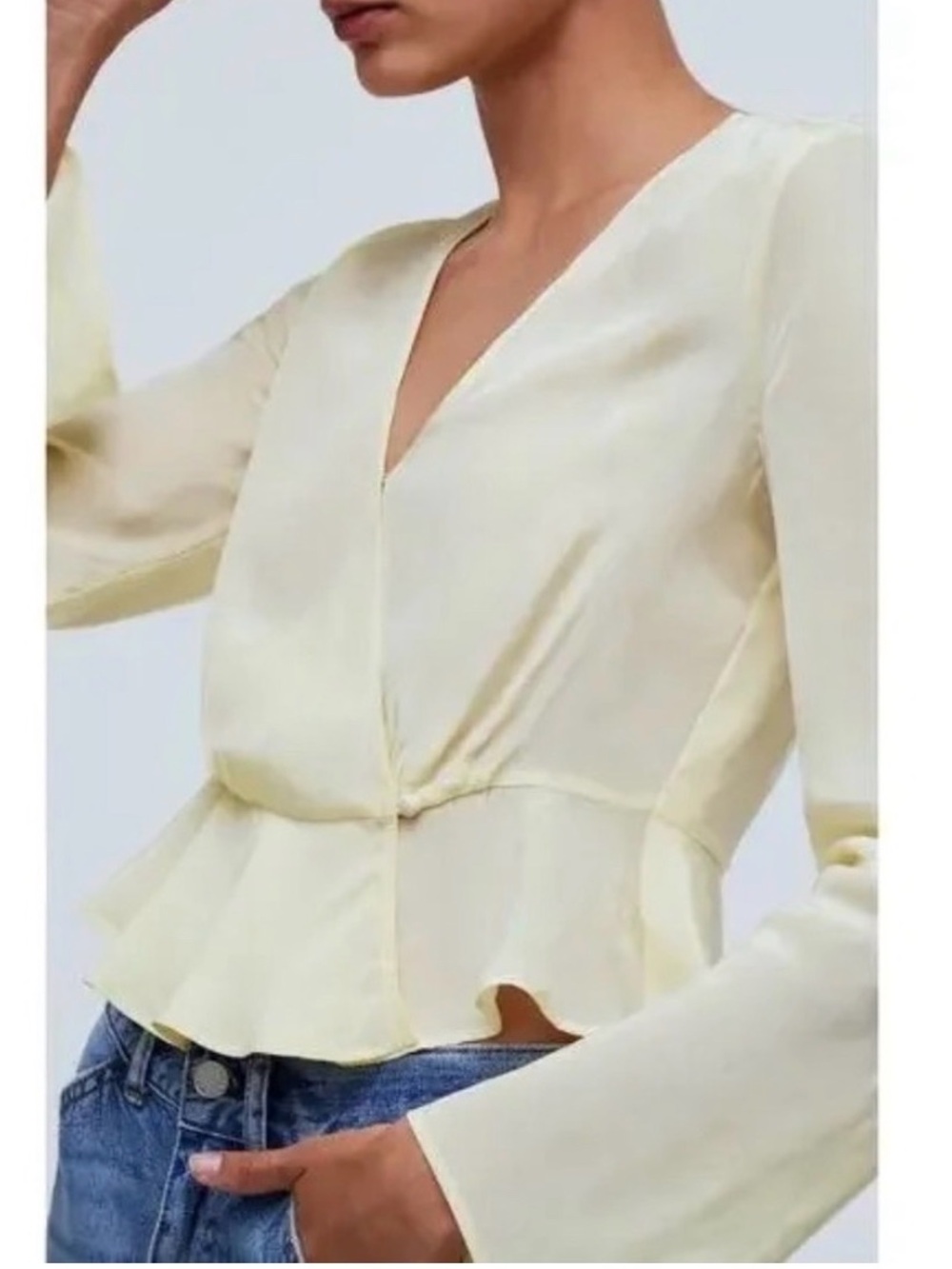 NWT Madewell Pale Yellow V-Neck Bell Sleeve Wrap Long Sleeve Top-Size 8